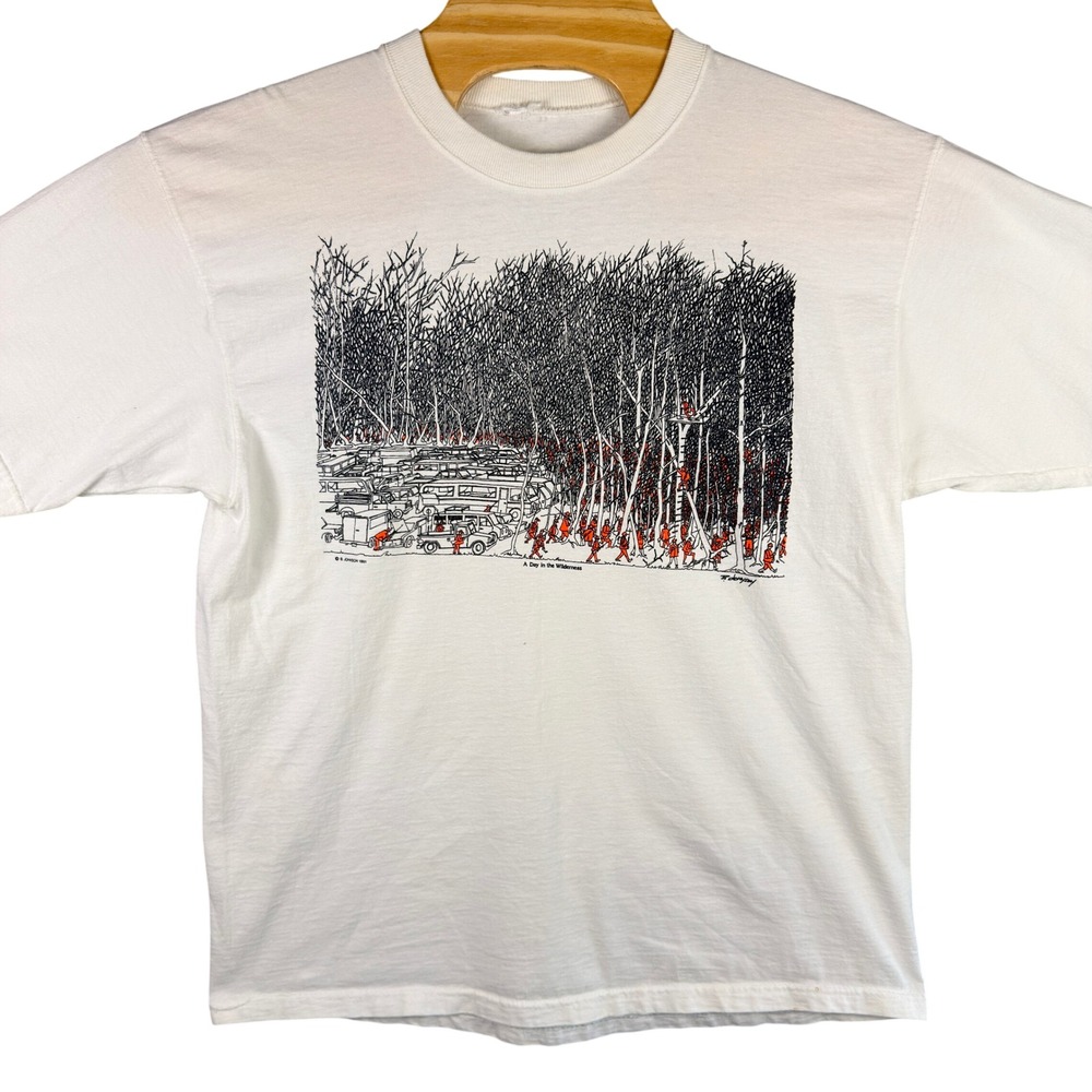VINTAGE 90s B. Johnson A Day in the Wilderness Graphic T-Shirt Mens XL White